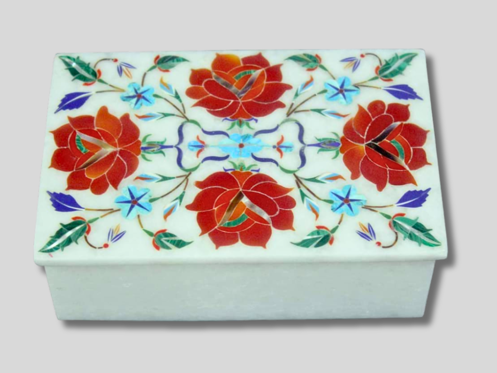 Jewelry Storage Box Carnelian Semi Precious Floral Art